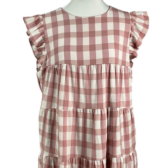 ENGLISH FACTORY Tiered Maxi Dress Cottage Baby Doll Gingham Pink Large Prairie - Picture 9 of 16